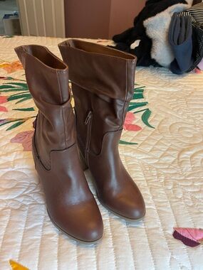 Style & Co. Brown Mid-Calf Faux Leather Slouch Boots